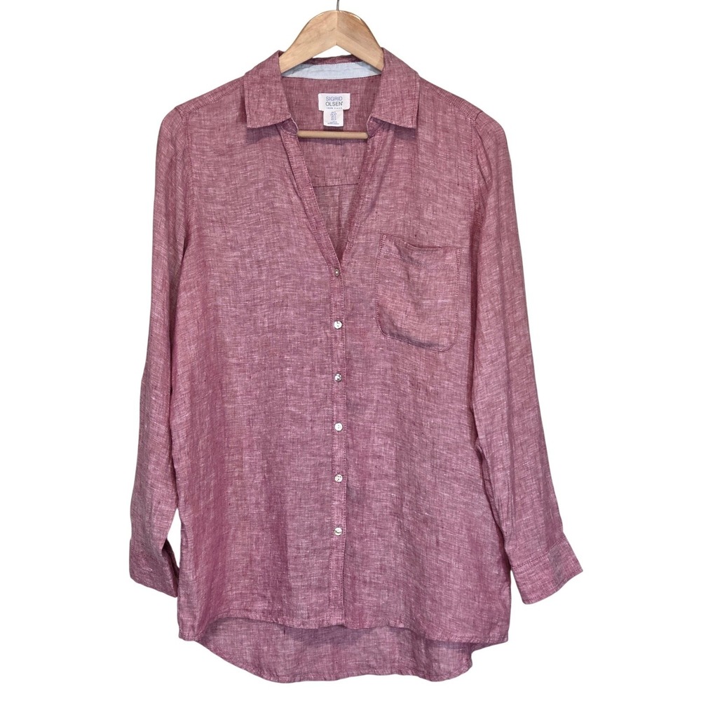 Sigrid Olsen 100% Linen Button Down Shirt Small Coastal Minimalist Relaxed Fit